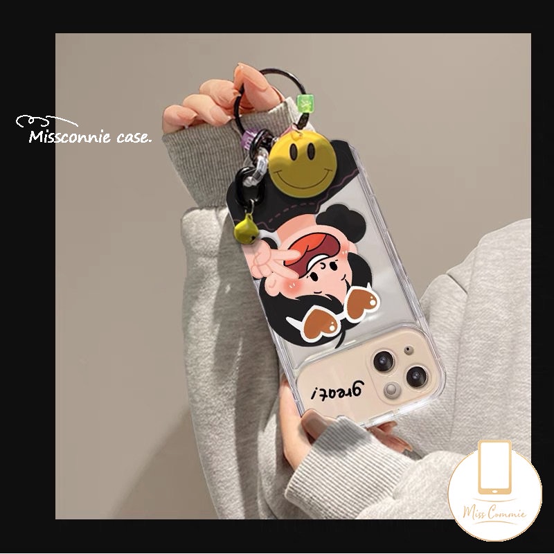 Casing Ponsel Cermin Make Up Flip Kreatif Untuk Oppo A15 A5s A7 A31 A15s A3s A57 A12 A53 A9 A5 A33 2020 A35 A77S A77 A11K Kartun Indah Manis Cowok Cewek Pasangan Shockproof Soft Case