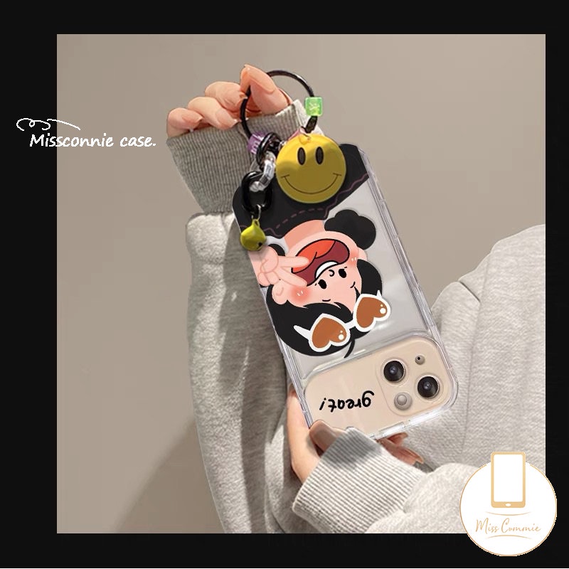 Casing Cermin Make Up Flip Kreatif Untuk Oppo A15 A5s A7 A31 A15s A57 A12 A53 A9 A5 A3s A33 A35 A77S A77 A11K Cantik Manis Pasangan Cowok Cewek Shockproof Case 3D Smiley Gelang