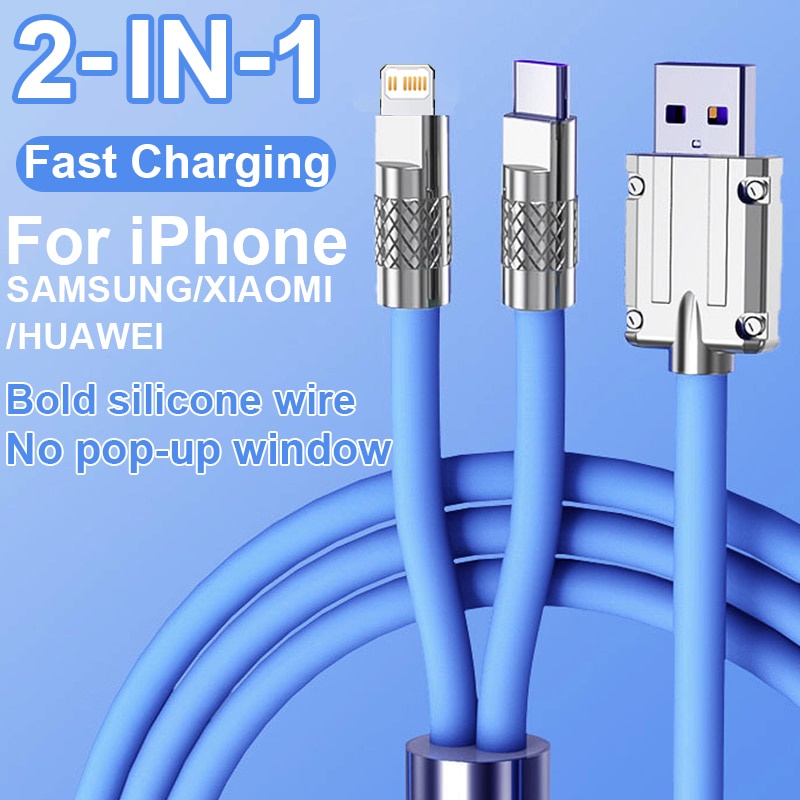 SAMSUNG Kabel Silikon Cair 2in1 120W 6A Untuk iPhone 14sampe Pengisian Cepat USB C Cable To Lighting Charger Data Line