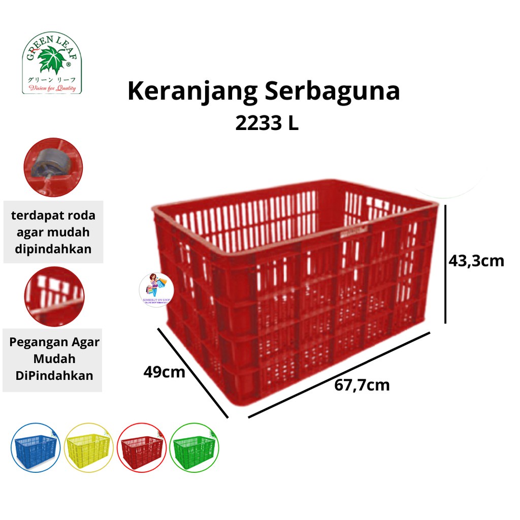 Keranjang Industri Container Box Serbaguna Roda 2233 L Green Leaf