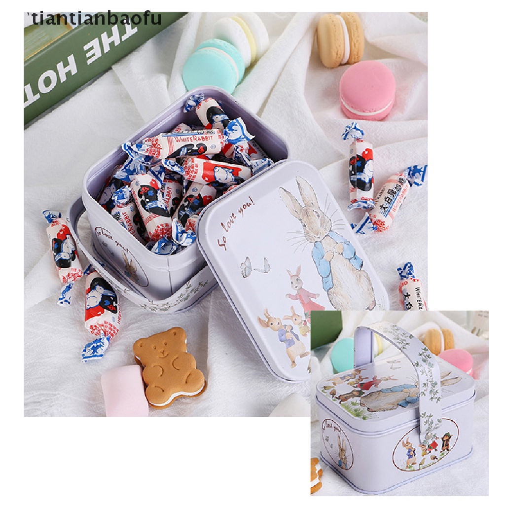 [tiantianbaofu] White Rabbit Toffee Tin Can Small Suitcase Storage Can Tin Metal Candy Box Gift Butik