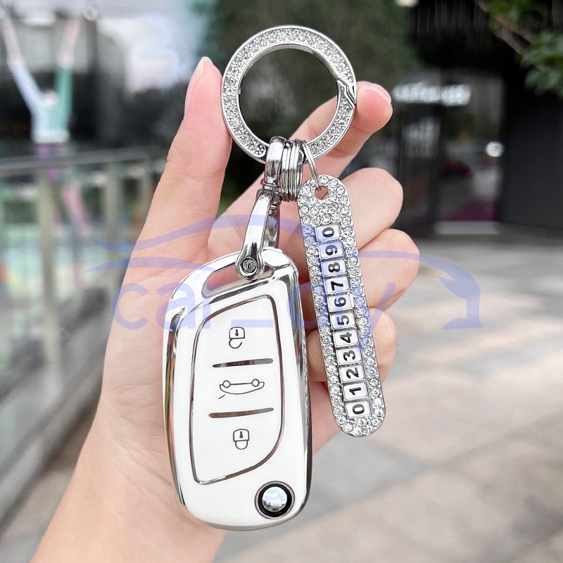 Kasus Kunci TPU Penutup Jarak Jauh Gantungan Untuk Peugeot Citroen KEYDIY Xhorse VVDI Universal DS Style Cangkang Pelindung Car Remote Key Case