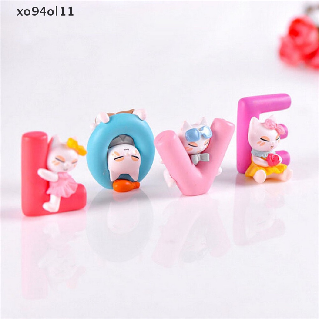 Xo 4pcs Patung Miniatur Resin Kucing Cinta Dekorasi Taman Rumah Boneka Lanskap Mikro OL