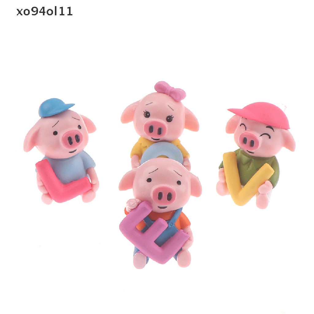 Xo 4pcs/set Cinta Pemandangan Babi Kecil Peri Taman Gnomes Patung Ornamen Dekorasi OL