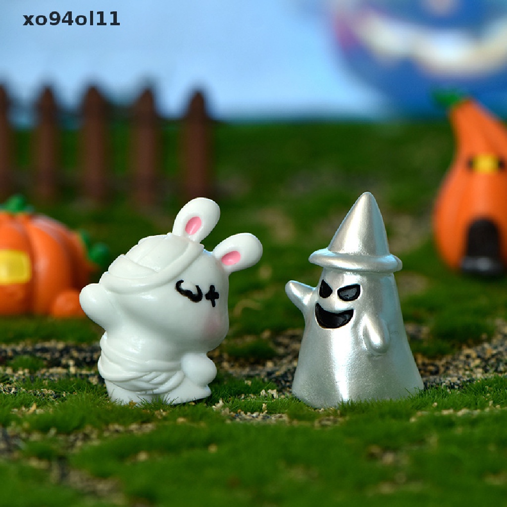 Xo FAY 1Pcs Ghost Halloween Ornamen Lucu Ornamen Lanskap Mikro Halloween Decor Miniatur Patung Mini Labu Dekorasi Taman Vampir Resin Craft OL