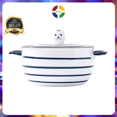 Mangkok Keramik Bowl Japanese Style 20.5 cm Model Stripe White