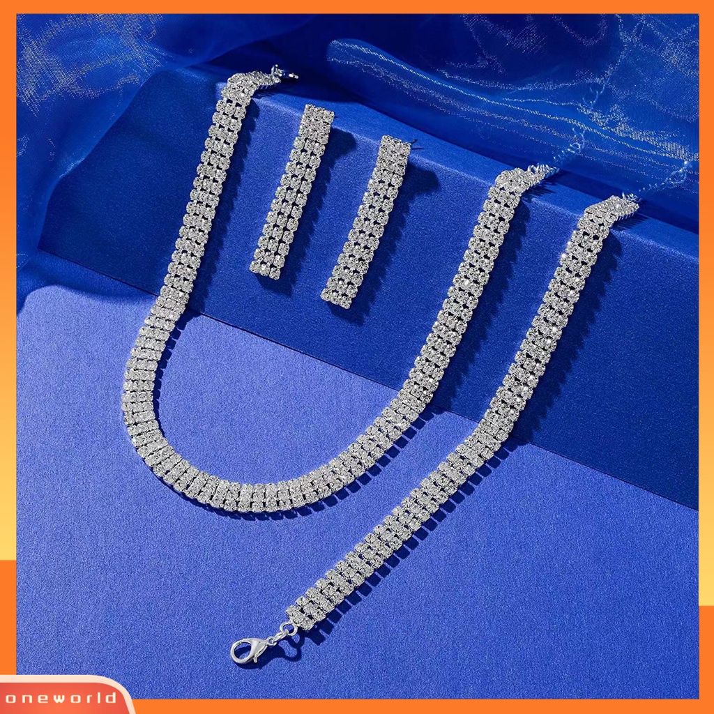 [ONE] 1set Wanita Kalung Elegan Cantik Mewah Dapat Disesuaikan Berkilau Berlian Imitasi Menjuntai Anting Gelang Kit Fashion Perhiasan