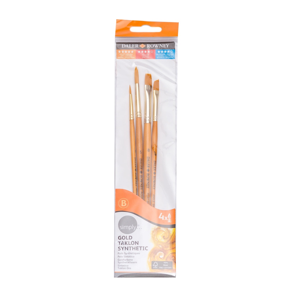 

Daler Rowney Kuas Lukis Cat Air / Akrilik Simply Gold Taklon SH Brush Set 4pcs #1