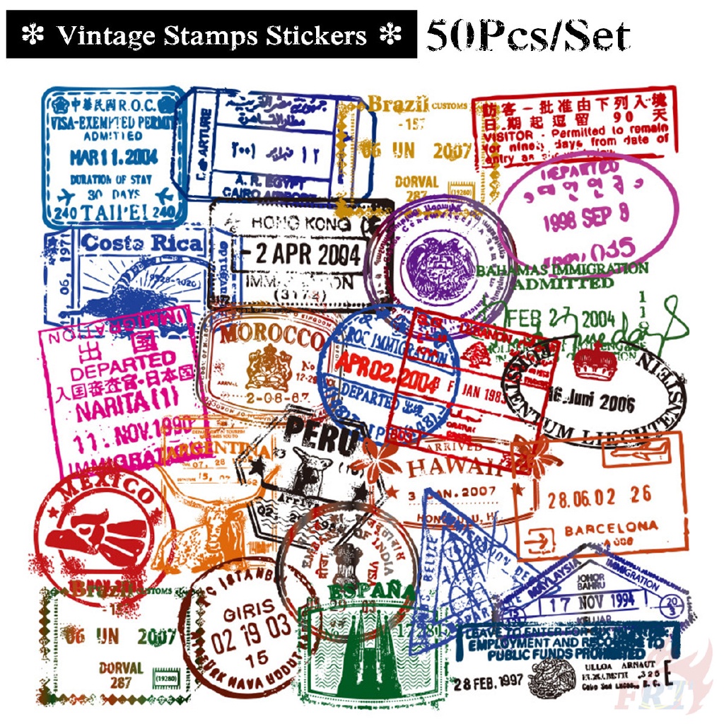 

Retro Vintage Stamps Series 01 Transparent Stikers 50Pcs/Set DIY Fashion Waterproof Decals Doodle Stikers JDM