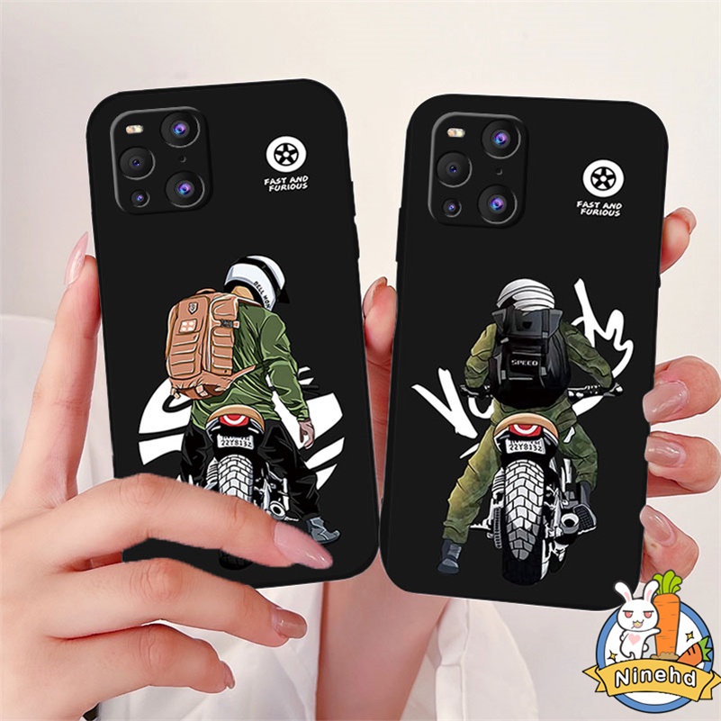 IPHONE Casing Kompatibel Untuk Iphone14 13 12 11 Pro Max X Xr Xs Max8 7 6 6s Plus SE 2020 Motor Keren Man Straight Edge Silicone Phone Case Pelindung Lensa Shockproof Cover Pelindung