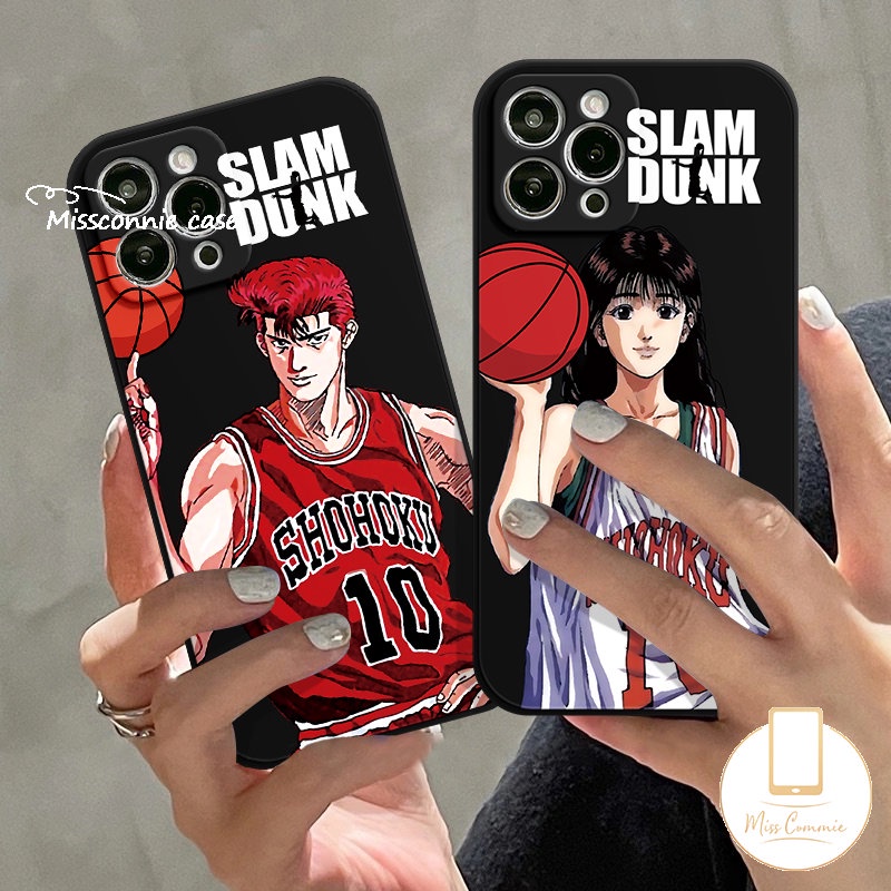 IPHONE Cute Couple Sakuragi Hanamichi Haruko Akagi Phone Case Kompatibel Untuk Iphone7 6S 86 Plus XR 11 14 13 12 Pro Max X XS Max SE 2020 Kartun Anime Slam Dunk Tepi Lurus Soft Cover