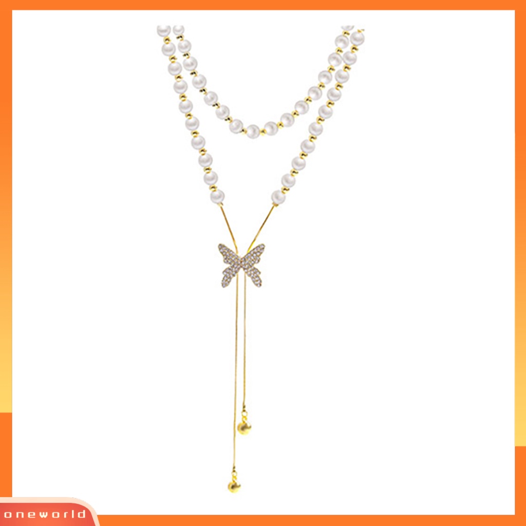 [ONE] Fashion Kalung Pengerjaan Halus Desain Rumbai Kupu-Kupu Eye-catching Finishing Terang Tidak Luntur Dekorasi Tahan Lama Wanita Mutiara Imitasi Kalung Perhiasan Aksesori