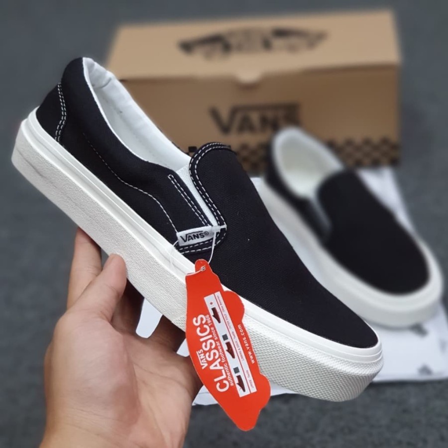 Sepatu Vans Slip On Checkerboard Sidewall Black White Premium Terlaris Hight Quality