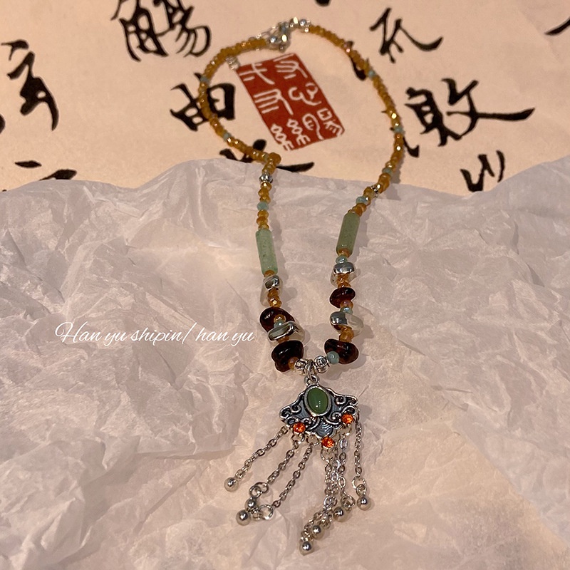 Cahaya Mewah Populer Handmade Manik-Manik Gaya Tibet Retro Rumbai Kalung Rantai Klavikula Etnik