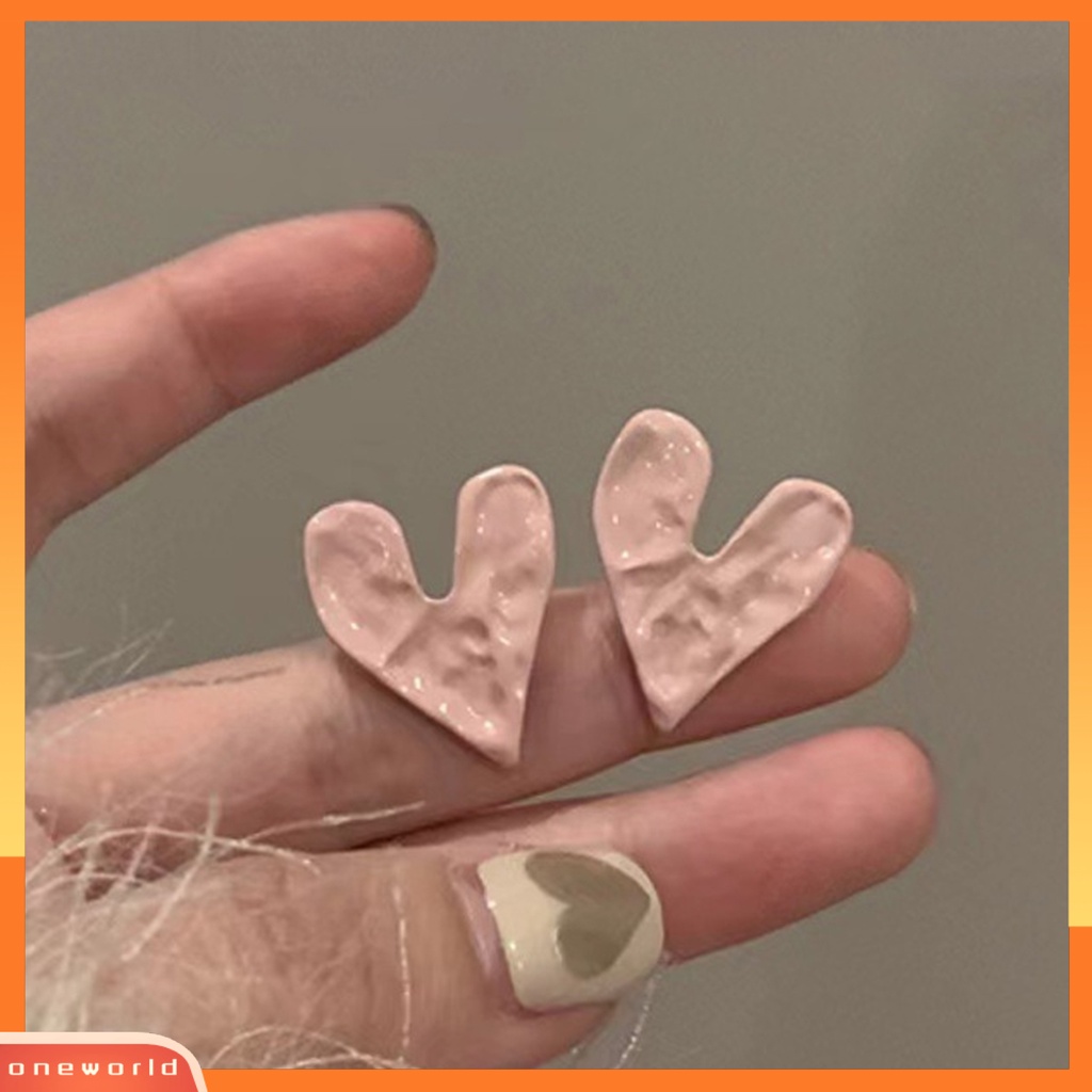 [EONE] 1pasang Ear Studs Pink Enamel Kasar Tidak Teratur Temperamen Cinta Manis Hati Wanita Anting Fashion Perhiasan