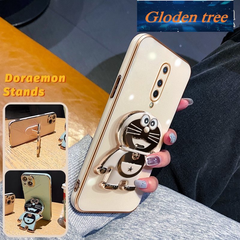 Gloden tree Casing Untuk Oneplus 8 Pro 8T Case Fashion Kartun Doraemon Lipat Stand Phone Case Electroplating Shockproof Phone Holder Case