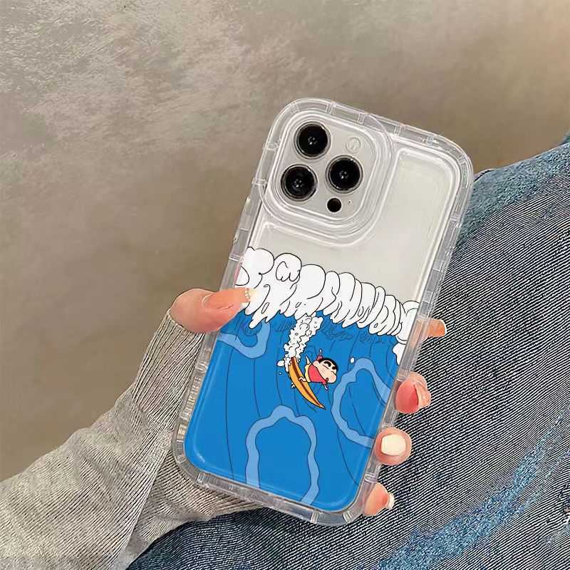 IPHONE Ins Crayon Shin-Chan Phone Case Cocok Untuk Iphone14 14pro 14plus 13 13mini 13pro 13prm iPhone12 7Plus 8Plus Xr XS 13 12mini Pro Max Empat Sudut Casing Ponsel Transparan Tahan Guncangan