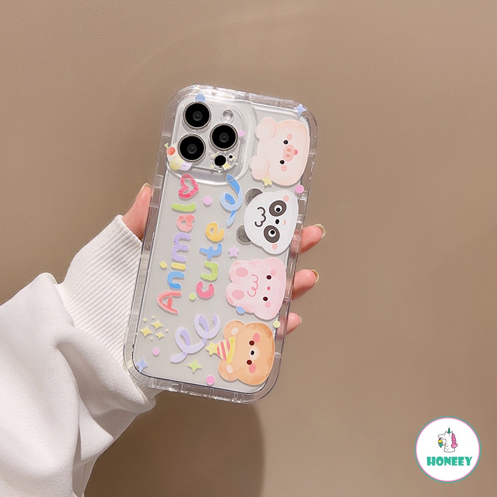 IPHONE Kawaii Animal Pesta Ulang Tahun Beruang Art Casing Ponsel Transparan Untuk Iphone14 13 12 11 Pro Max14 Plus Case Kartun Lucu Soft Cover