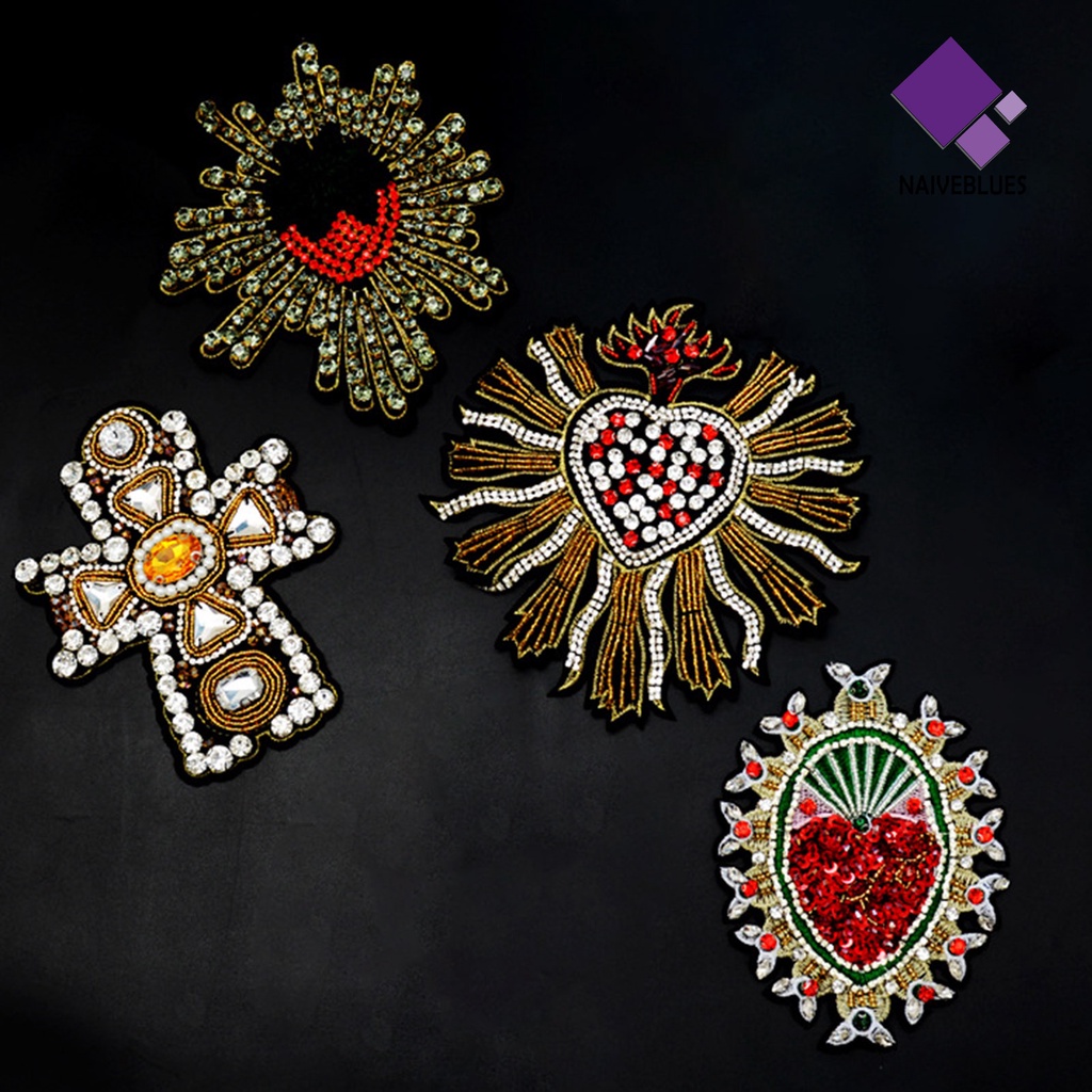 &lt; Naiveblues &gt; Garment Patch Heart Bordir Perhiasan Rhinestones DIY Pakaian Dekorasi