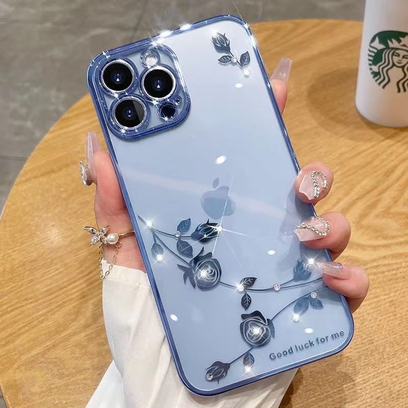 IPHONE High End Transparan Bunga Abadi Lembut Casing Ponsel Iphone11 12 13 14 Pro Max X Xs Max Xr 78 Plus SE 2020 Shockproof Case Cover