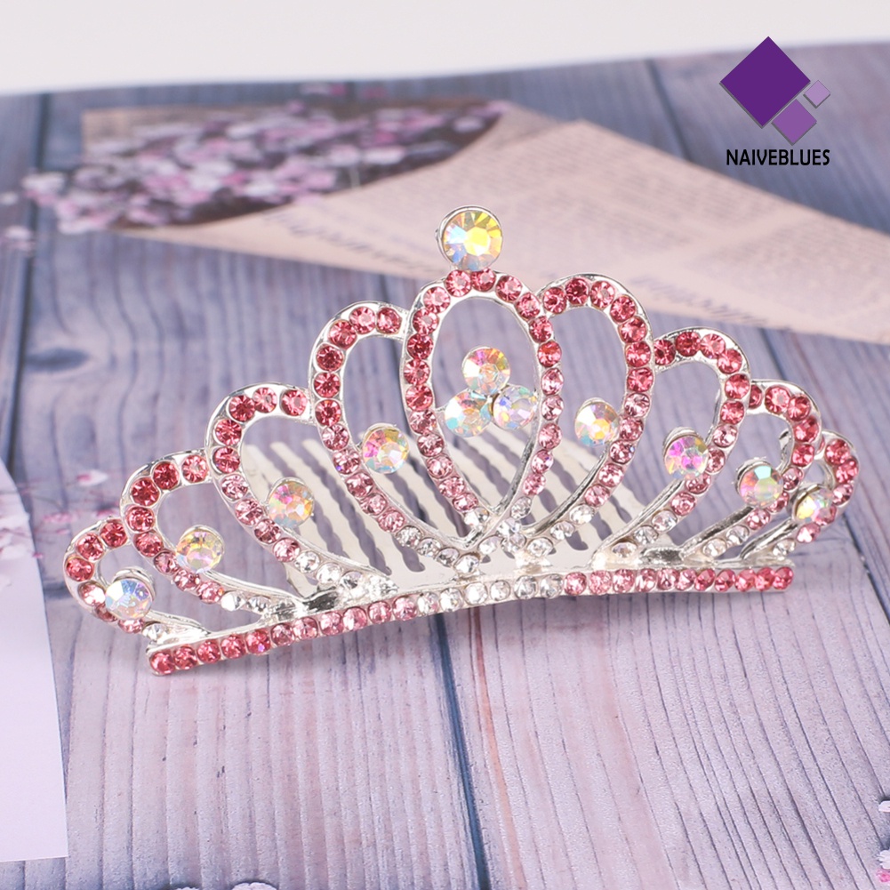 &lt; Naiveblues &gt; Pernikahan Prom Bayi Perempuan Kid Kecil Berlian Imitasi Mahkota Sisir Rambut Tiara