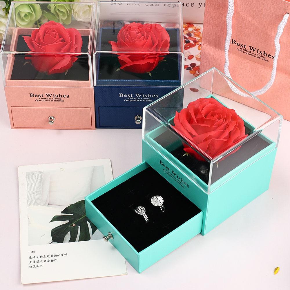 Mxbeauty Rose Jewelry Box Portable Acrylic Artificial Cantik Dengan Jendela Transparan Kotak Hadiah Perhiasan