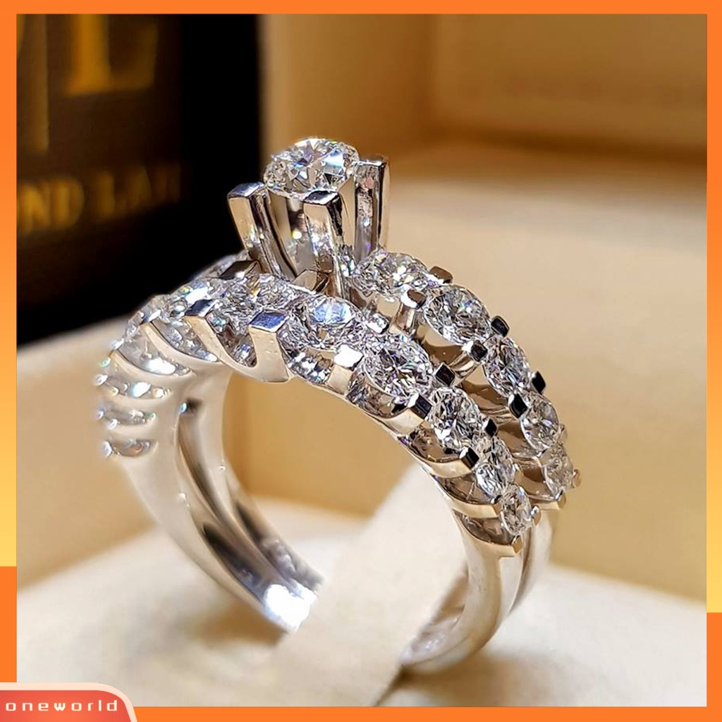 [EONE] 2pcs Wanita Cincin Shiny Faux Permata Berkilau Geometris Electroplating Dekorasi Hadiah Berbentuk Hati Pernikahan Pertunangan Rings Perhiasan Untuk Pesta