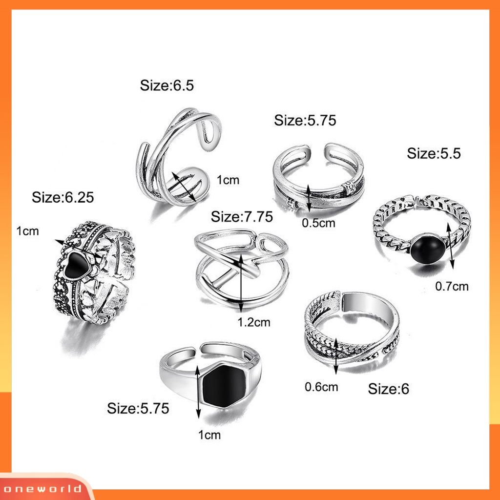 [EONE] 7pcs/set Wanita Cincin Punk Geometris Berlian Imitasi Hias Electroplating Terang Kilau Dekorasi Hadiah Wanita Cross Heart Knuckle Rings Trendy Perhiasan Untuk Pacaran