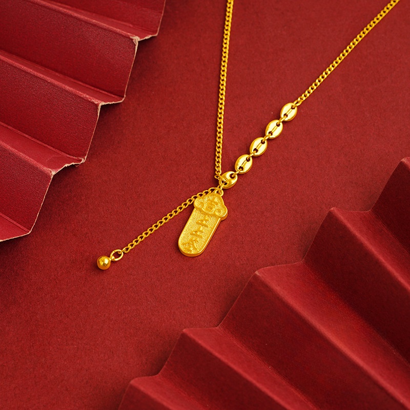Goldkingdom Perhiasan Fashion 24K Bangkok Aksesoris Ready Stock Baru Tanda Keberuntungan Kalung Wanita Liontin Serbaguna Dengan Makna Yang Indah