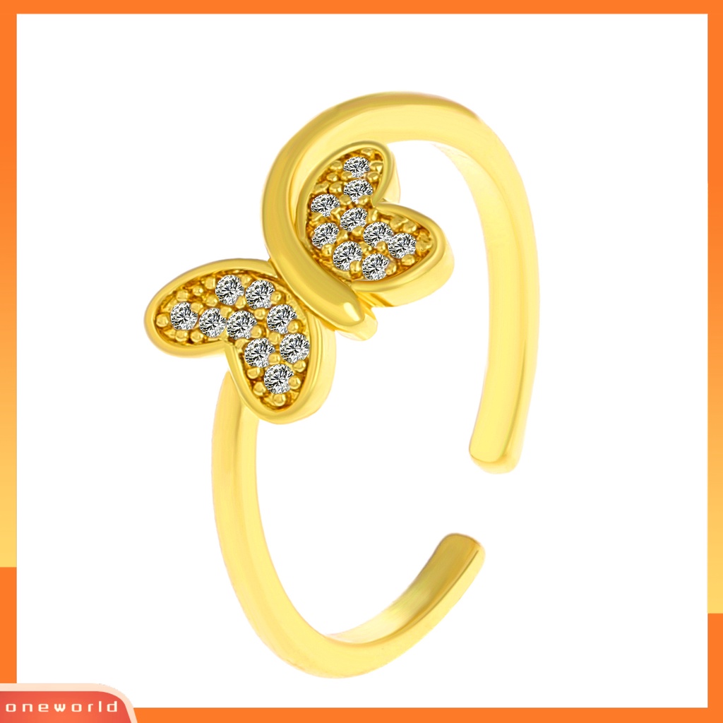 [EONE] Cincin Jari Adjustable Pengerjaan Halus Hias Geometris Berlian Imitasi Hias Bersinar Trendi Kupu-Kupu Terbuka Cincin Wanita Perhiasan