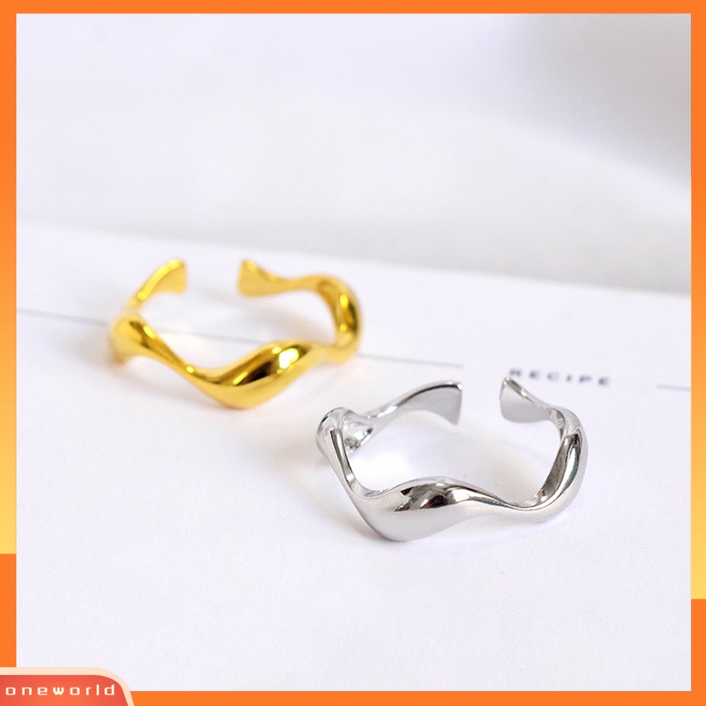 [EONE] Cincin Jari Halus Electroplating Geometris Adjustable Polishing Hias Warna Solid Gelombang Tidak Teratur Halus Engagement Ring Perhiasan Aksesori