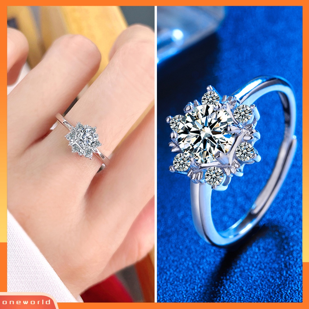 [EONE] Cubic Zirconia Cincin Berlian Imitasi Mengkilap Inlay Snowflake Open Ring Elegan Dekorasi Tembaga Perhiasan Wanita Jari Cincin Perjamuan Aksesoris Perhiasan Hadiah