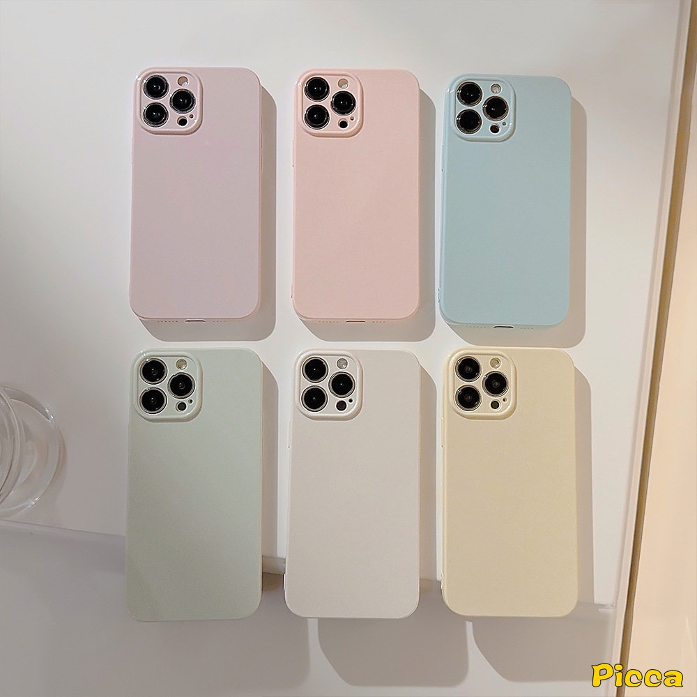 IPHONE Luxury Shockproof Macaron Candy Color Glossy Phone Case Kompatibel Untuk Iphone11 7Plus XR 14 13 12 11 Pro Max 8Plus X XS Max Simple Warna Solid Penutup Pelindung Lensa Kamera