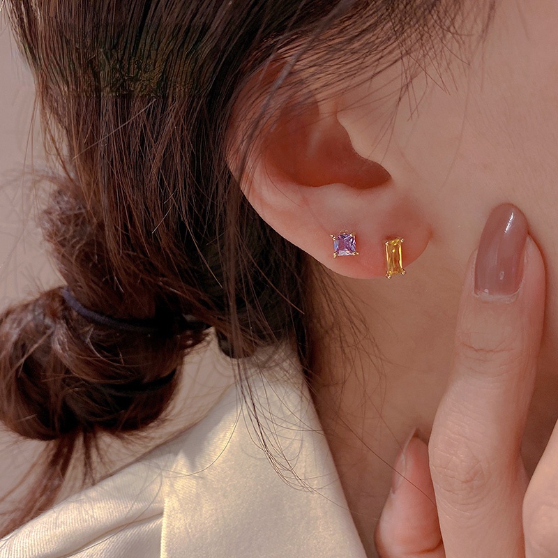 5pcs/lot Anting Stud Telinga Geometris Berwarna Zirkon Harian Mini Lucu Untuk Wanita Perempuan
