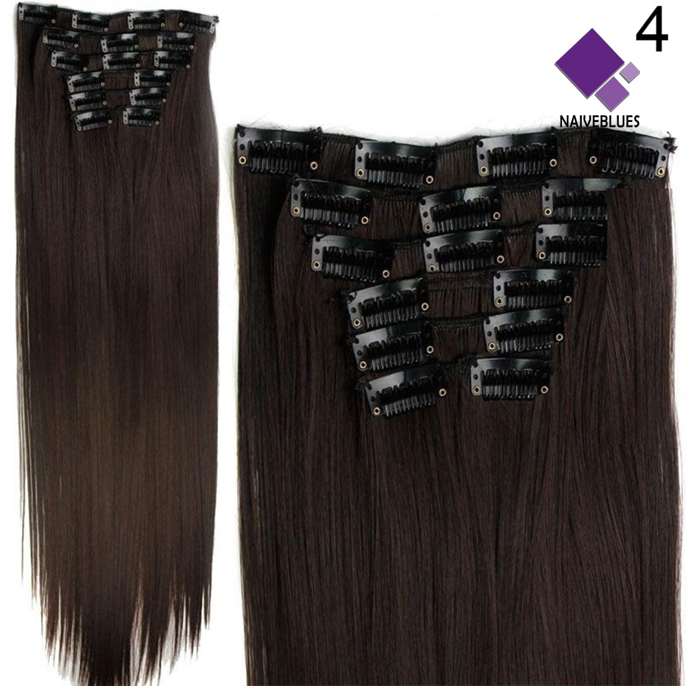 &lt; Naiveblues &gt; 6Pcs Klip Serat Suhu Tinggi Hair Extension Wig Tahan Lurus