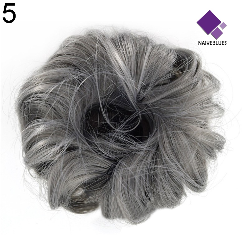 &lt; Naiveblues &gt; Wanita DIY Elastis Keriting Wig Rambut Cincin Hiasan Kepala Chignon Ponytail Sopak