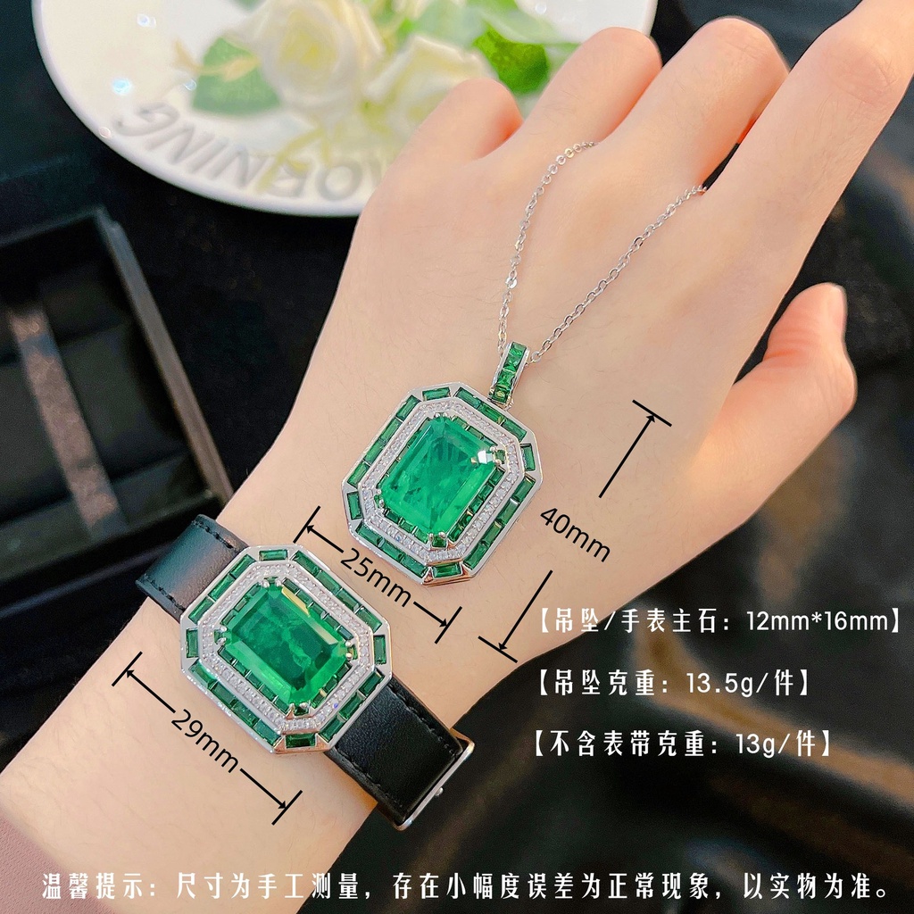 Goldkingdom Aksesoris Perhiasan Fashion Ready Stock Seiko Emerald Pendant Kalung High-end Kristal Berlian Hijau Menonton Gelang Tangan
