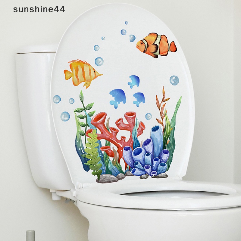 Sunshine 11PC Hewan Dasar Laut Toilet Stiker WC Perekat Diri Paing Yang Dapat Dilepas Kamar Mandi Stiker Kamar Mandi Stiker Dekoratif Dekorasi Ruangan Stiker Dinding ID