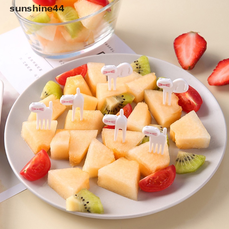 Sunshine 6pcs Mini Anak Hewan Makanan Buah Picks Garpu Kotak Makan Aksesori Dekorasi Alat ID