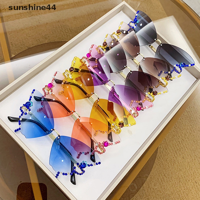 Sunshine Diamond Butterfly Sunglasses Wanita Merek Vintage Kacamata Ladies Eyewea ID