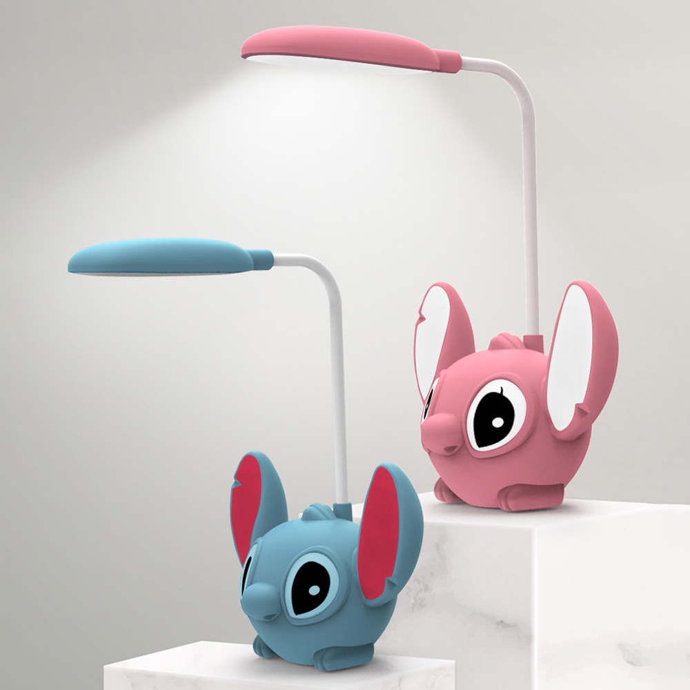 Disney Disney Stitch Lampu Meja Pelindung Mata Lampu Malam Led Pengisian Daya Usb Pencahayaan Lipat dengan Rautan Pensil Lampu Meja Tidur Hadiah Anak-anak