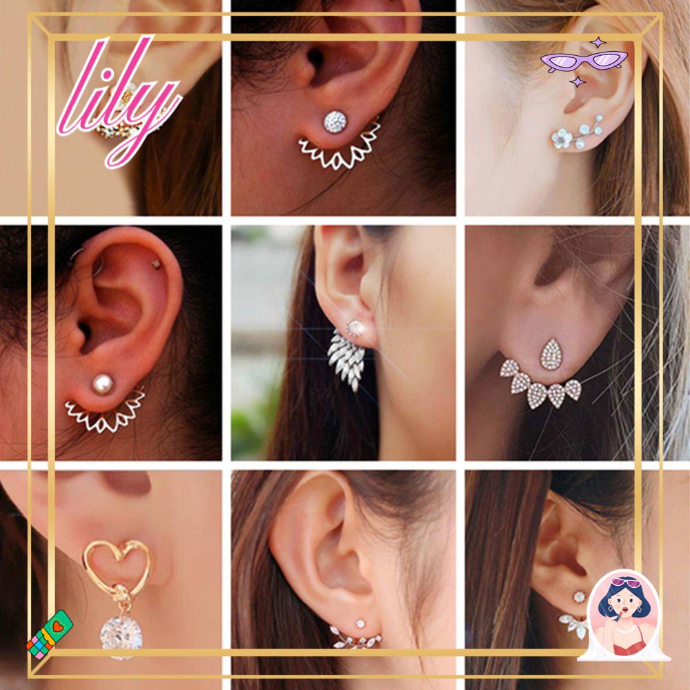 Lily Pearl Ear Stud Panas Bentuk Hati Pola Geometri Gaya Korea Sayap Malaikat Anting