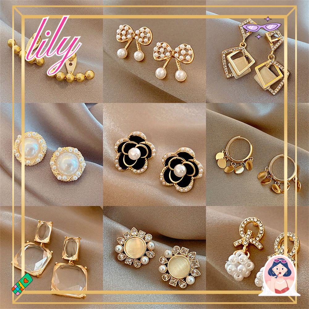 Lily Pearl Earrings Elegan Aksesoris Fashion Pesta Pernikahan Desain Perancis