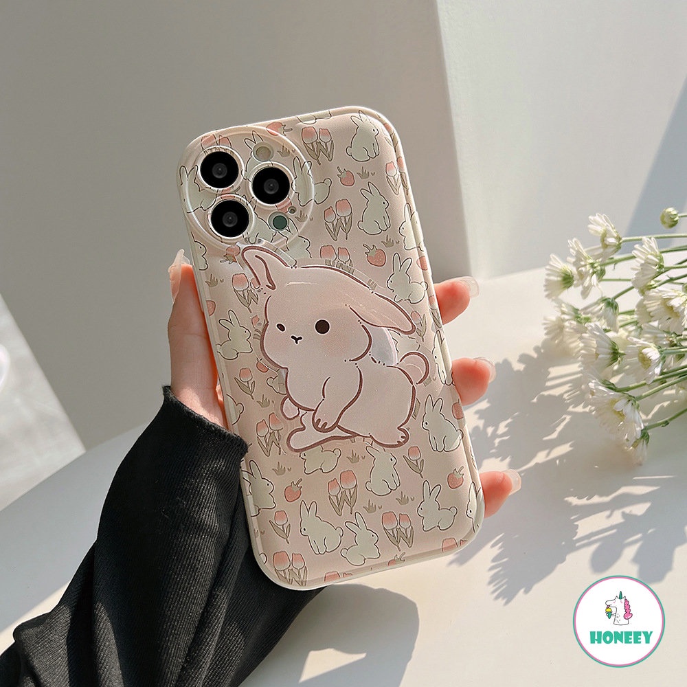 Casing Ponsel Kelinci Bunga Lucu Dengan Braket Penutup Belakang Untuk IPhone14 11 12 13 Pro Max X XS Max XR 78 14Plus Pelindung Soft Cover