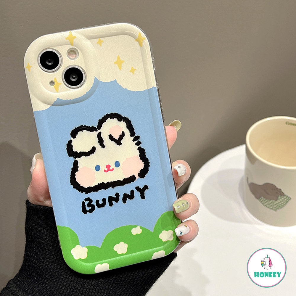 IPHONE Kawaii Retro Smile Rabbit Bracket Kartun Casing Ponsel Transparan Untuk Iphone14 13 12 11 Pro Max14 Plus Case Cute Sweet Cover