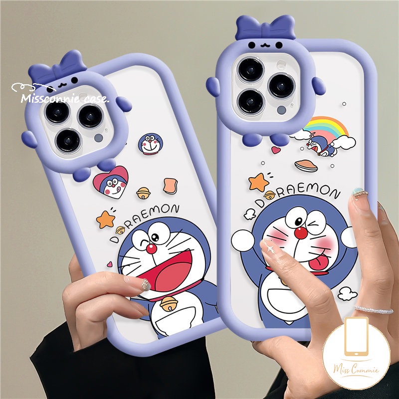 IPHONE Casing Ponsel Doraemon Kartun Lucu Kompatibel Untuk Iphone11Xr 7Plus 11 Pro Max8 7 6s 6 Plus 14 12 13 Pro Max XS Max X SE 2020 Indah 3D Ikatan Simpul Monster Kecil Lensa Lembut Tpu Cover