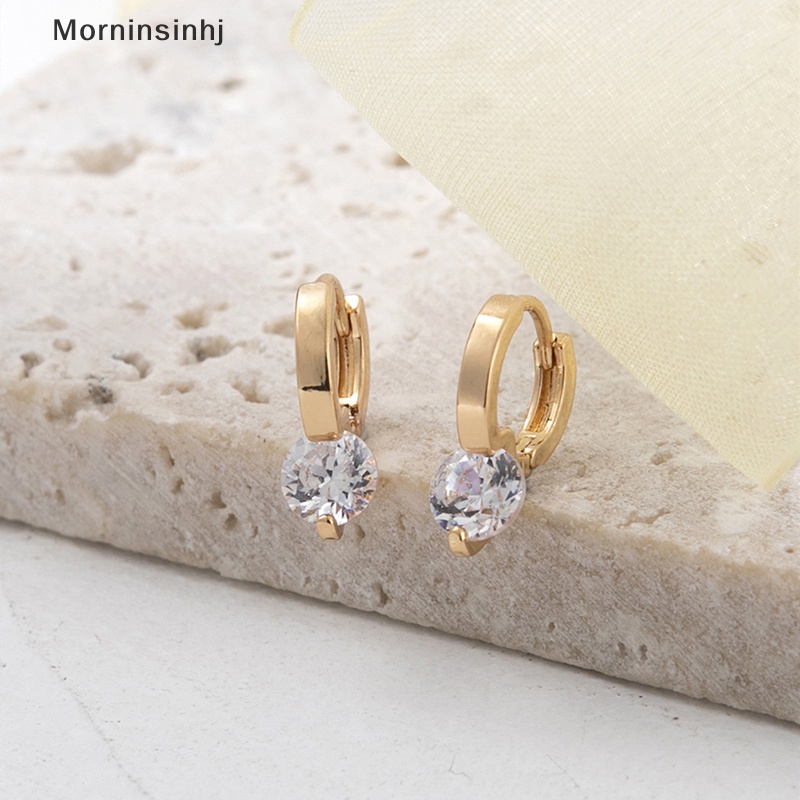 Mornin 1pasang Anting Zirkon Gaya Korea Fashion Sederhana Berlian Stud Kecil Telinga Hoop Earrings Perhiasan Wanita Hadiah id