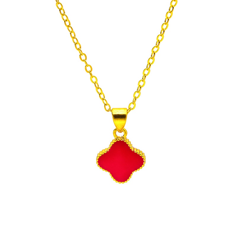 Goldkingdom Aksesoris Perhiasan Fashion Ready Stock Wanita Merah Hitam Tetes Minyak Semanggi Liontin Kalung