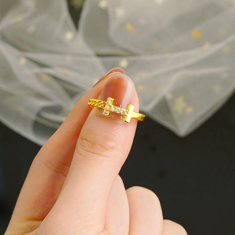 Goldkingdom Aksesoris Perhiasan Fashion Ready Stock Cincin Ringan Mewah Lapis Emas, Mahkota Kupu-Kupu adjustable Berlian setting Untuk Wanita