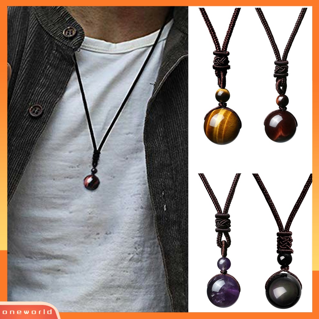 [EONE] Tali Rantai Geometris Buatan Tangan Adjustable Tali Nilon Batu Alam Tergantung Leher Dekorasi Finishing Terang Tiger Eye Batu Beruntung Kalung Perhiasan Aksesori